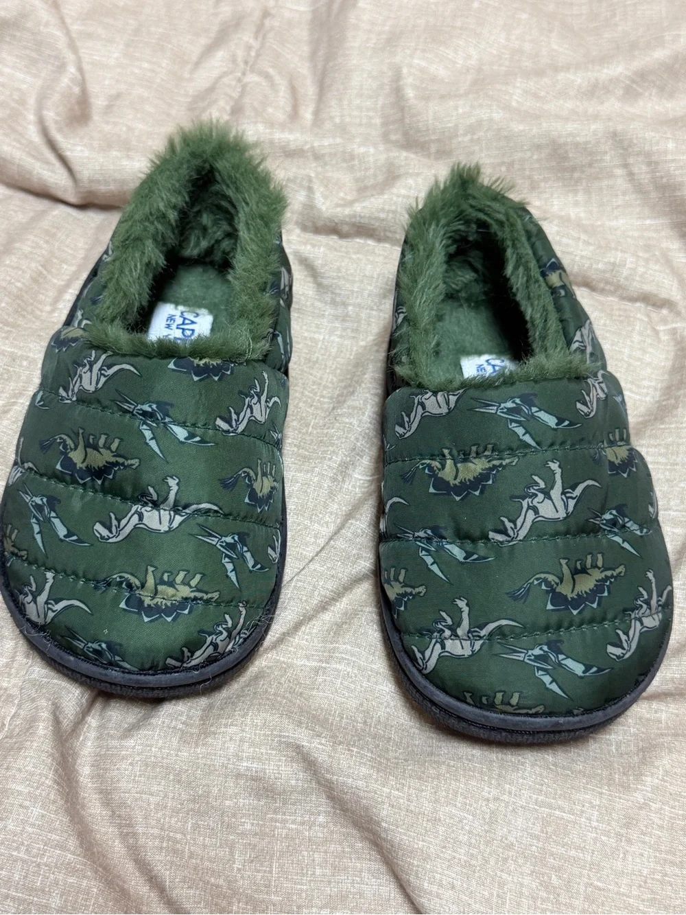 Capelli of New York Dinosaur Quilted Faux-Fur Slip-Ons Medium 6-7 Like New